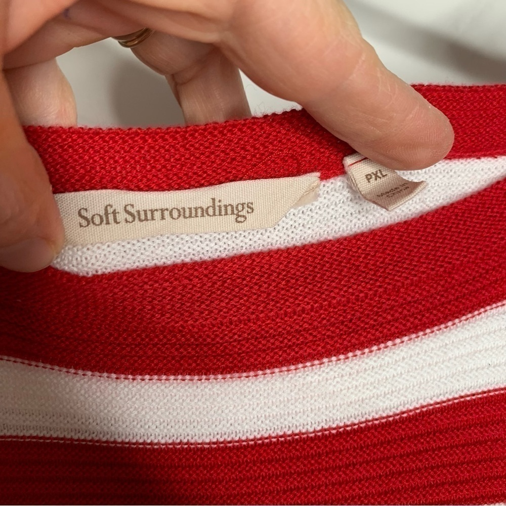 Soft Surroundings Vista Pom Pom Pullover Sweater XL Petite Red White Stripe - Picture 3 of 7
